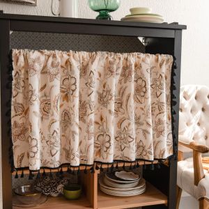Curtains Geometric Fllower Printed Half Curtain for Living Room Sink Dustproof Curtain Valance Kitchen Cabinet Door Cafe Window Drapes