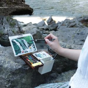 ナンバーミニポータブルイーゼル木製のチルティングテーブルトップ描画板パレット絵画アート作成カラーツールを旅行するアーティストのためのパレット