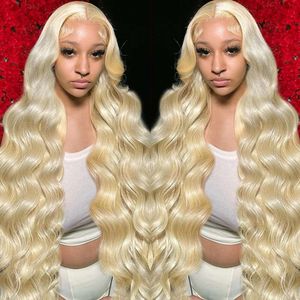 CYPHA 30 tum Blond 180% densitet 13x4 613 Body Wave Frontal HD Transparent spetsfront peruker Mänskligt hår PRECLED GLUELESS