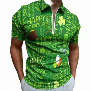 Zielone shamrock polo koszule męskie fi st patricks dzień swobodny 3D cyfrowy koszulka top z krótkim rękawem koszulka bluzka i1c3#