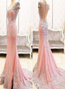 2020 mais novo sexy imagem real sereia elegante rosa renda vestidos de noite sexy cristal tripulação barato festa vestidos de baile vestidos de novi4251071