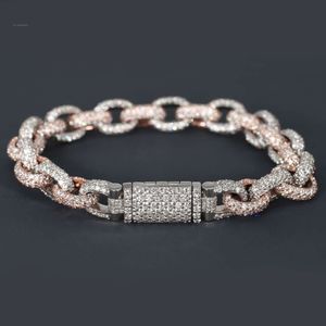 Catena a maglie di diamanti Hip Hop Moissanite in oro rosa e bianco 14Kt con pietra preziosa di purezza VVS Nuovo braccialetto alla moda per uomo