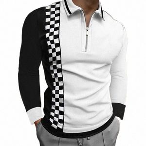Nova tendência masculina de camisa polo com zíper de manga LG, camisa polo casual esportiva masculina.c0Ir#