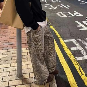 Jeans da donna Pantaloni leopardati vintage Pantaloni dritti larghi casual 2024 Tendenza primavera Y2K Abbigliamento da strada a gamba larga