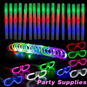 Decoração LED Stick Sticks LED Light Up Toys Favors Favors Glow in the Dark Party Supplies Néon Óculos de sol LED Bracelets Decoração