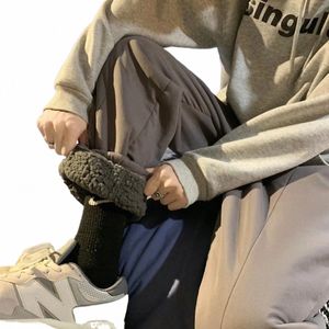 Sweatpants Men Autumn Winter High Street Warm Casual Plus Veet byxor bf solid enkel lös ny ankomst harajuku kläder p9bu#