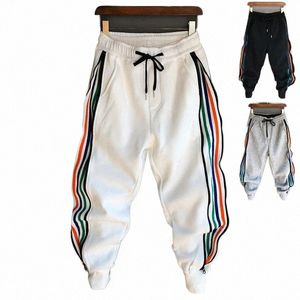 homme Fi Hip Hop Streetwear Homens Listrado Patchwork Harem Pants Coreano Loose Fit Cuffed Jogger Sweatpants Calças Para Masculino 30Lt #