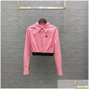 Womens Blouses Shirts Tricolor Long Sleeve Lapel Cropped Shirt Drop Delivery Apparel Clothing Otrmk