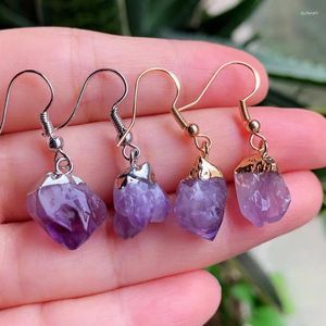 Dangle Earrings Small Flower Rock Raw Mineral Purple Crystal Quartz Birthstone Natural Amethysts Female Reiki Healing