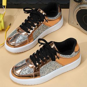 Casual Shoes Sequin Sports Couples Fashion Board Soft Soles Comfortable Sandals Women Walking Flat Lace-up Footwear