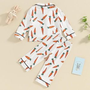 Kläder sätter Rwybeyw Kids Toddler Baby Boy Girl påskpyjamas Set Carrot Egg Button Silk 2 Piece Satin PJS Sleepwear Outfit