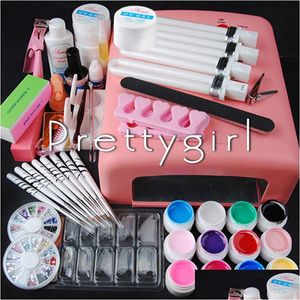 Nail Manicure Set Wholesale-Pro 36W Uv Dryer Lamp Add 12 Colored Gel Glitter Powder French Art Tips Tools Diy 318 Drop Delivery Health Dhkv0