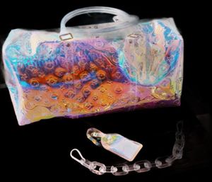 Duffel Bags Clássico Laser Flash PVC Mulheres Bolsas 45cm Transparente Duffle Bag Cor Brilhante Bagagem Travel5077481