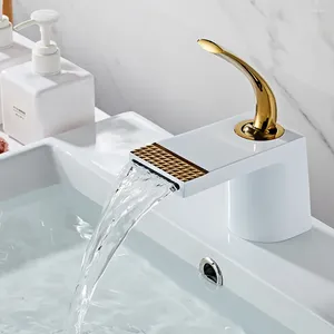 Bathroom Sink Faucets Tianview Brass Waterfall Washbasin Faucet Cold And Countertop Basin Anti-splash Baking Paint Brushed Gold