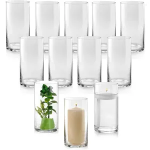Vasos conjunto de 12 cilindros de vidro 8 polegadas de altura - multi-uso: vela de pilar para decoração de casamento decoração de casa vaso flor