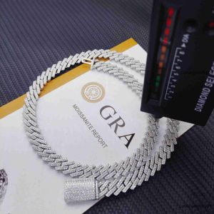 Kubansk halsbandspass Diamond Test 8-14mm bred GRA Moissanite 18K Gold Sterling Silver Link Chain for Men Hip Hop F088