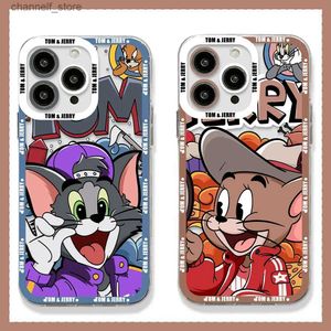 Case di telefonia cellulare j-jerrys mouse tom cat telefono per iPhone 15 14 13 12 mini 11 pro max xr xs 6 7 8 se20 più covery trasparente in silicone morbido 240325