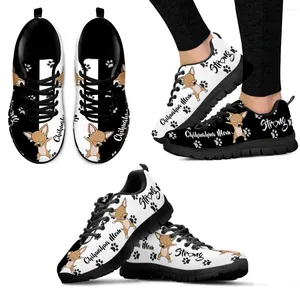 Lässige Schuhe Instantarts Chihuahua Design Marke Schnüre-up Schwarz-Weiß-Hundedruck Sneaker Haustier Geschenk Zapatos Planos de Mujer