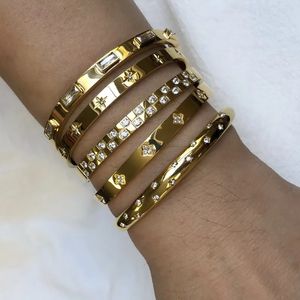 Wasserdichter, luxuriöser, bunter Zirkonia-Armreif, offener Edelstahl-Armreif, 18 Karat vergoldet, Modeschmuck für Damen 240315