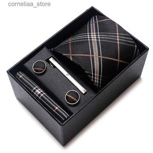 Neck Ties Neck Ties Wholesale Wedding Present Tie Pocket Squares Cufflink Set Necktie Box Men Suit Accessories Floral Fit Formal Party Y240325