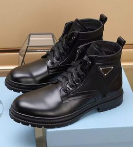 new Winter Men Monolith Ankle Boots Black Brushed Leather & Nylon Lace-up Technical Rubber Sole Booties Gentleman Combat Boot Gentleman Walking EU38-45