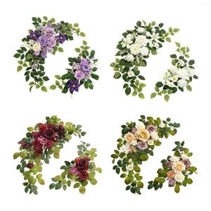 Flores decorativas 2x conjunto de arco de casamento folhas verdes decorações arranjo de flores para pano de fundo janela parede casa