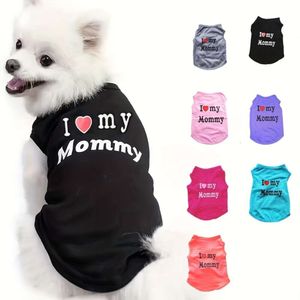 Adorable Small Dog Apparel Set Soft & Lightweight 'I Love Mom' and Hearts Sleeveless Vests for Summer - Easy-care, Durable Puppy Shirts, Hine Washable