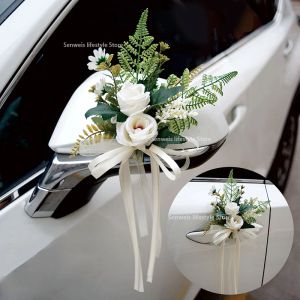 Álbuns 4 pçs decoração de flor artificial ao ar livre espelho do carro porta romântico floral decoração de casamento fita flor falsa decoração suprimentos