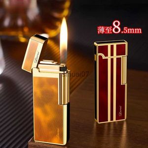 Lighters New Derui Metal Ultrathin Portable Inflatable Lighter Grinding Wheel Side Impact Mens Fathers High end Gift SmokingAccessories 240325