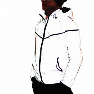aboorun Männer 3M reflektierende Jacke Thermal Fleece wasserdicht Windjacke Mantel Hip Hop Jacke für Paare W2181 Y2el #
