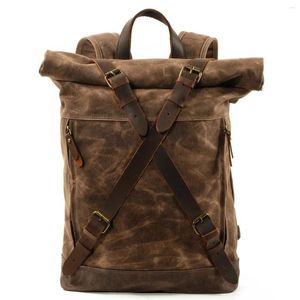 Rucksack Herren Wasserdicht Wax Canvas Wandern Outdoor 30 L Reisetasche Anti-Diebstahl Laptop Retro gerollt