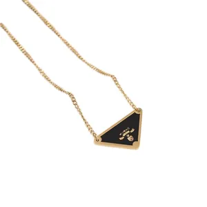 Plated designer silver necklace for women triangular signature pendant letter jewelry thin necklaces simple high quality white zh195 H4