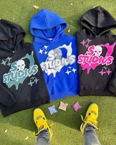 Hoodies femininos crânio carta impressão retro oversized hoodie masculino feminino y2k rua hip-hop cor pulôver harajuku moletom casual roupas