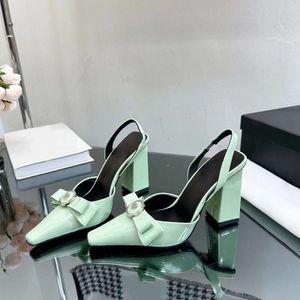 2024 Early Spring New French Square Bow High Heel Sandals with Headband Back Hollow Thick Heels Women's Shoes