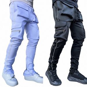 Pantaloni da lavoro primaverili e autunnali Pantaloni da uomo sportivi fitn riflettenti elastici multi-bag di marca Fi N2Zq #