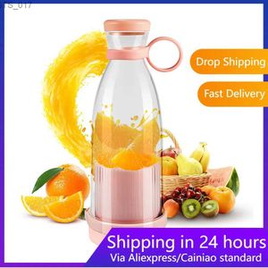 Juicers laddningsbar mixer Färsk fruktjuice Maker Blue/Pink USB Portable Juice Bottle MASKA MINI FAST Electric Mixer Smoothie Ice Makerl2403