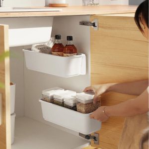 Lådor väggmonterad köksorganisatör plast förvaring container lådan skåp garderob lådan hållare förvaring korg