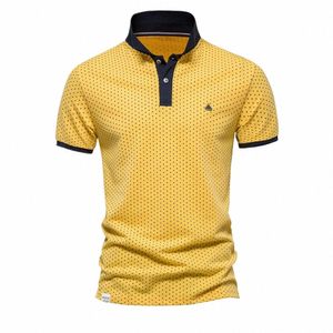 aiopeson Cott Dot Printed Men's Polo Shirts Casual Social Busin Polo Shirts for Men Summer Short Sleeve Polo Mens Clothing g7An#