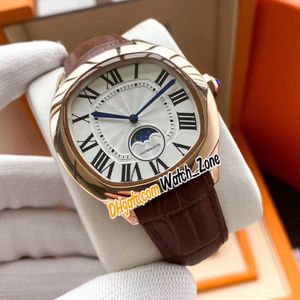 NY Drive Moon Phase WGNM0008 Automatisk män Titta på vit textur Dial Rose Gold Case Brown Leather Strap Gents Watches Watch Zone 285f