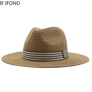 Breda randen hattar hink hattar panama sommar stråhatt mens bred grim andas solsken strand halm hatt uv skydd fedora hatt j240325