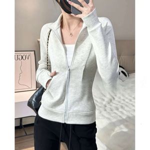 Spring slim fit air layer sports hoodie jacket for womens casual loose and versatile fitness yoga long sleeves