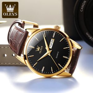 Olevs 6898 Neue PU Leder Herren Quartz Watch Classic Simple Sports Boys Populäre Kalender Uhr OEM Logo Hochwertige wasserdichte Glühwache