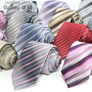 Neck Ties Neck Ties New Fashion Striped ties For men 7cm width ic Mens Neckties For Business Party Groom Neckwear polyester Microfiber Tie Y240325