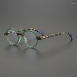 サングラスフレーム2024男性向けブランド日本製の手作りカメ緑色のマットアセテート楕円形の卵形の眼鏡眼鏡処方