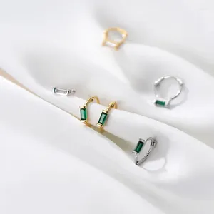 Hoop Earrings Simple Green White Geometric Square Zircon Ear Buckle For Women Genuine Gold Silver Color Rock Men Jewelry Gifts