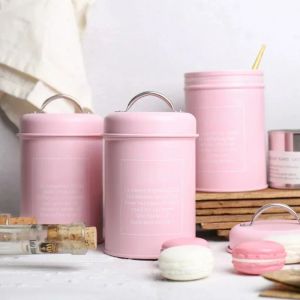 Jars Food Storage Boxes Candy Snack Jar Pink Airtight Set of Canister Iron Kitchen Tins Tea Coffee Sugar Storage Container Ginger Jar