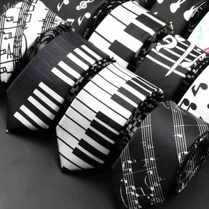 Neck Ties Neck Ties IC Musical Notes Printed Tie Silky smala slipsar Slim Smooth Piano Guitar Slyckig Simple Elegant Trendy Unisex Ties Gift Y240325