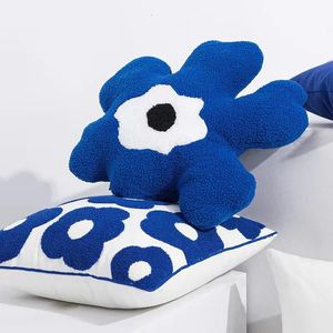 Blue Bloom Flower Hafted Pillow Cover Count Count Cotton Pillcase Flora Sofa Dekorca do sypialni 240306