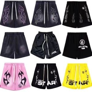 شورت Hellstar Shorts Mens Shorts Summer Classic Flame Letter Print Men Women Short Basketball Running Winter Winter Shorts High Street Ins Retro Old Szie S-XL