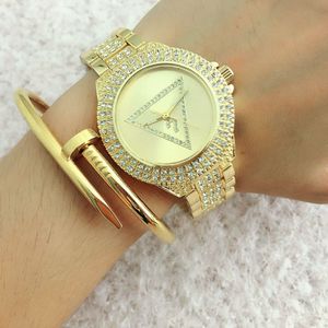 Fashion Brand women's Girl crystal triangle style dial steel metal band quartz wrist watch GS6831-1266R